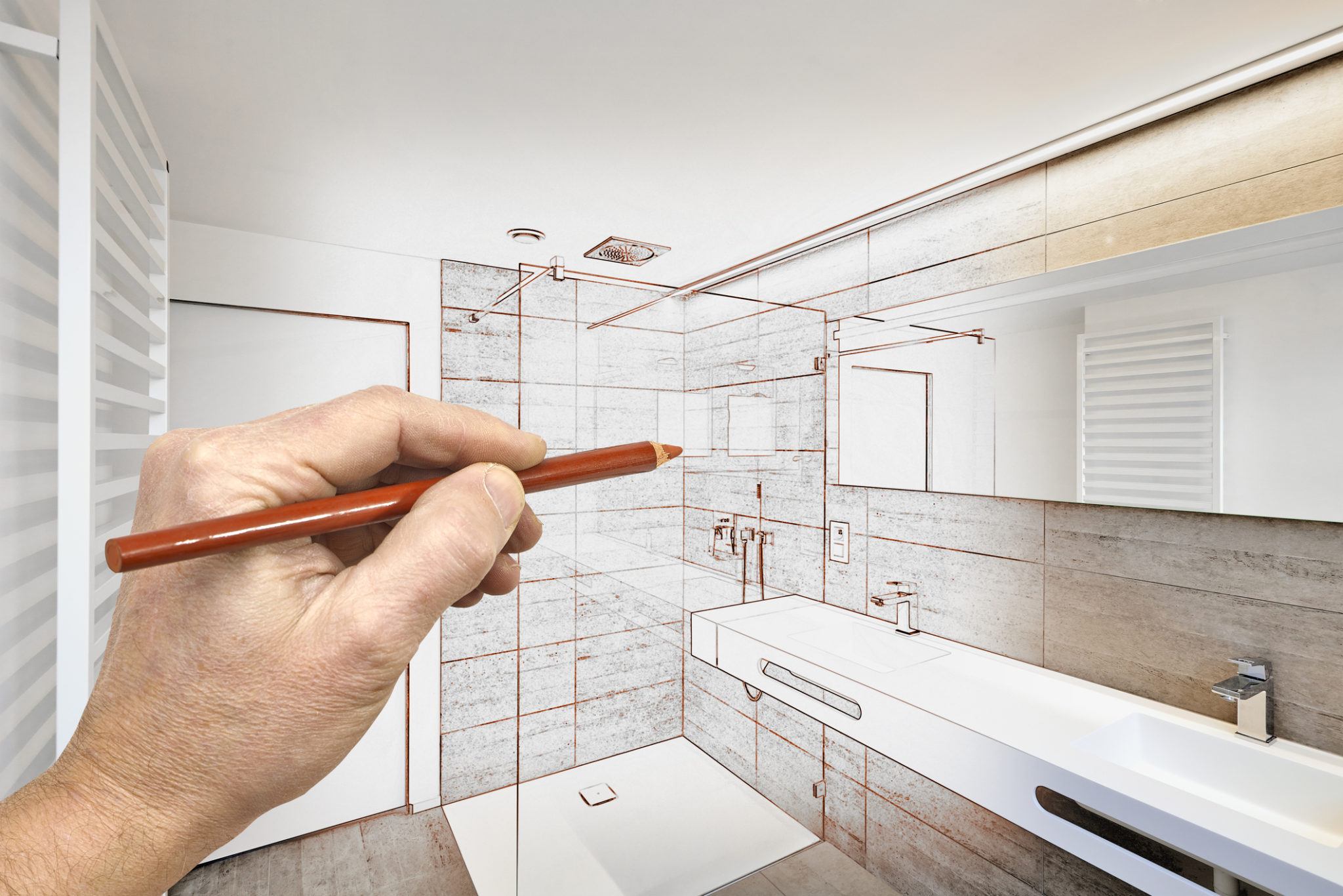 Drawing renovation of a luxury bathroom estate home shower